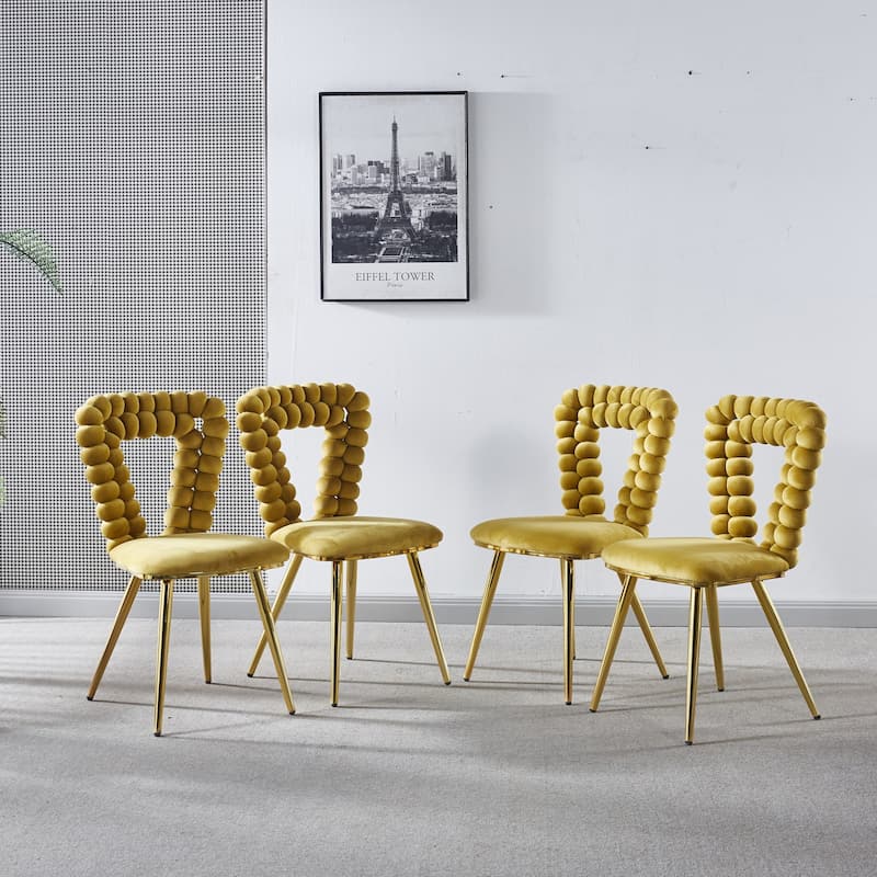 Yellow 22.04" Accent Chairs with Iron Legs (Set of 4)
