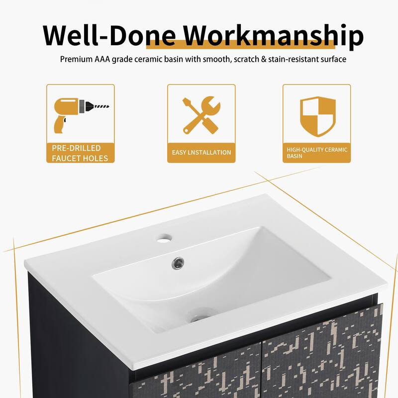 Bathroom Vanity With Sink In 24/30 Inch, Floating Bathroom Vanity with Soft Close Door