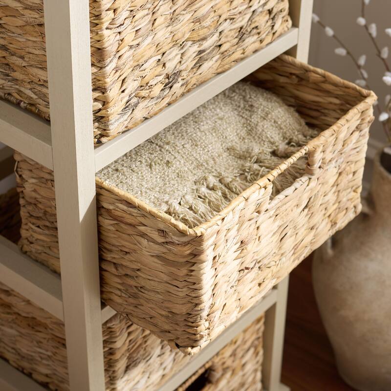 SAFAVIEH Faith Distressed Black 5-Drawer Wicker Basket Storage Tower - 17.3" x 13.4" x 46.1" - 17"W x 13"D x 46"H