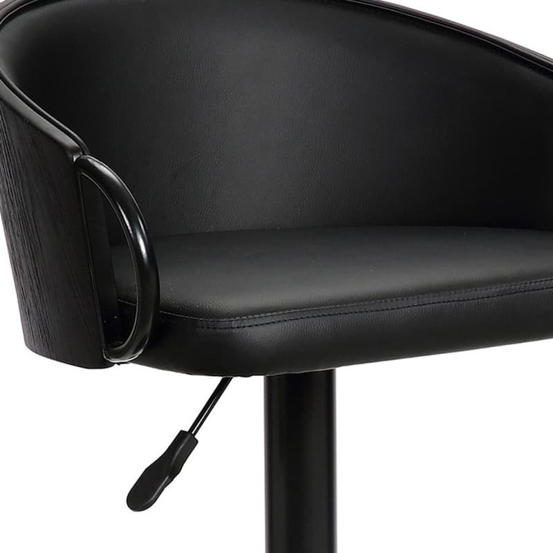 24" Black Faux Leather Adjustable Height Swivel Bar Stool with Iron Frame and Comfortable Arms - 40"H x 21"W x 19"D