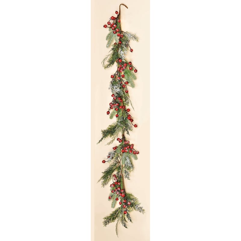 60" Mixed Snowy Pine Garland w/ Berry - Multicolor