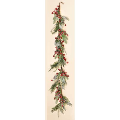 60" Mixed Snowy Pine Garland w/ Berry - Multicolor