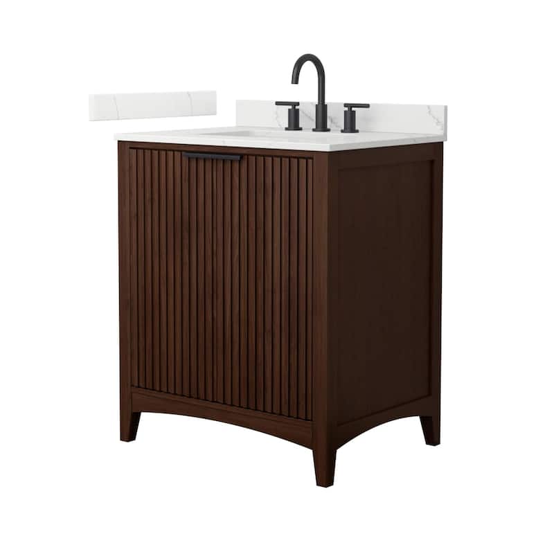 Wyndham Collection WCF9191-30S-QTZ-US3MXX Palmilla 30" Free Standing - Dark Walnut / Giotto Quartz Top / Matte Black
