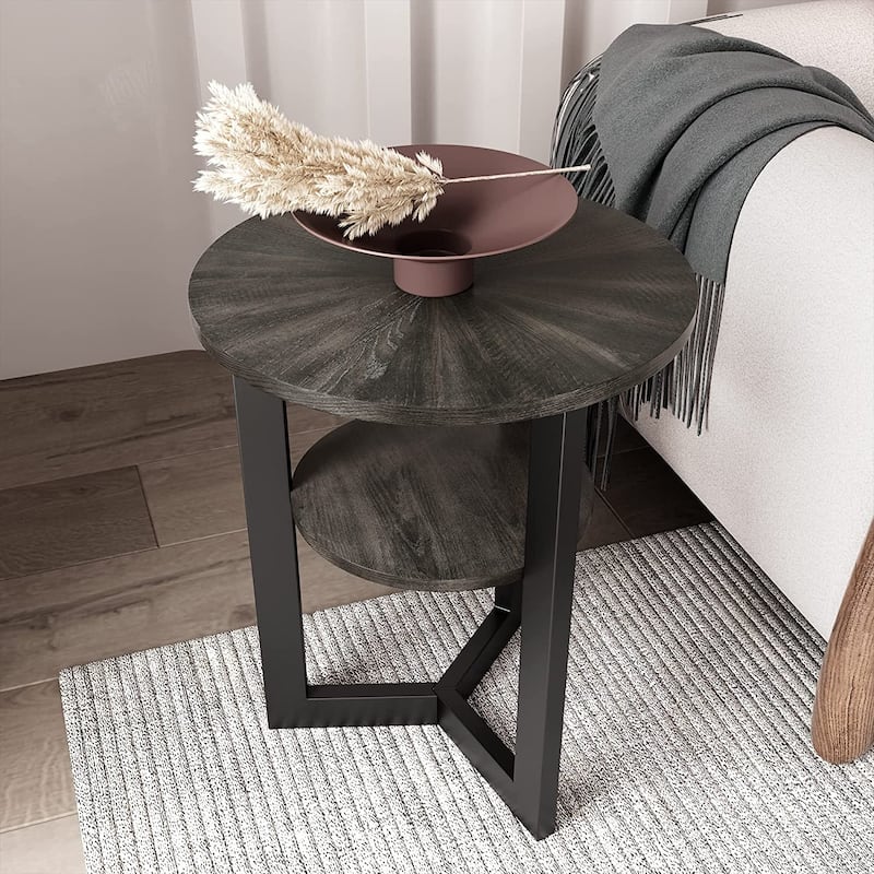 Round Coffee Table with Solid Wood Storage Circle Center Table