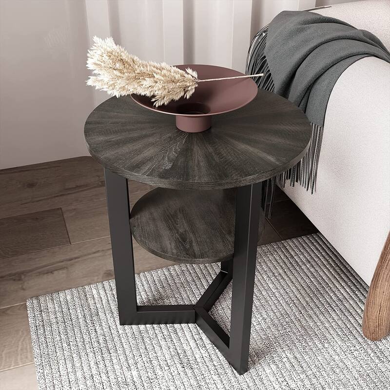 Round Coffee Table with Solid Wood Storage Circle Center Table