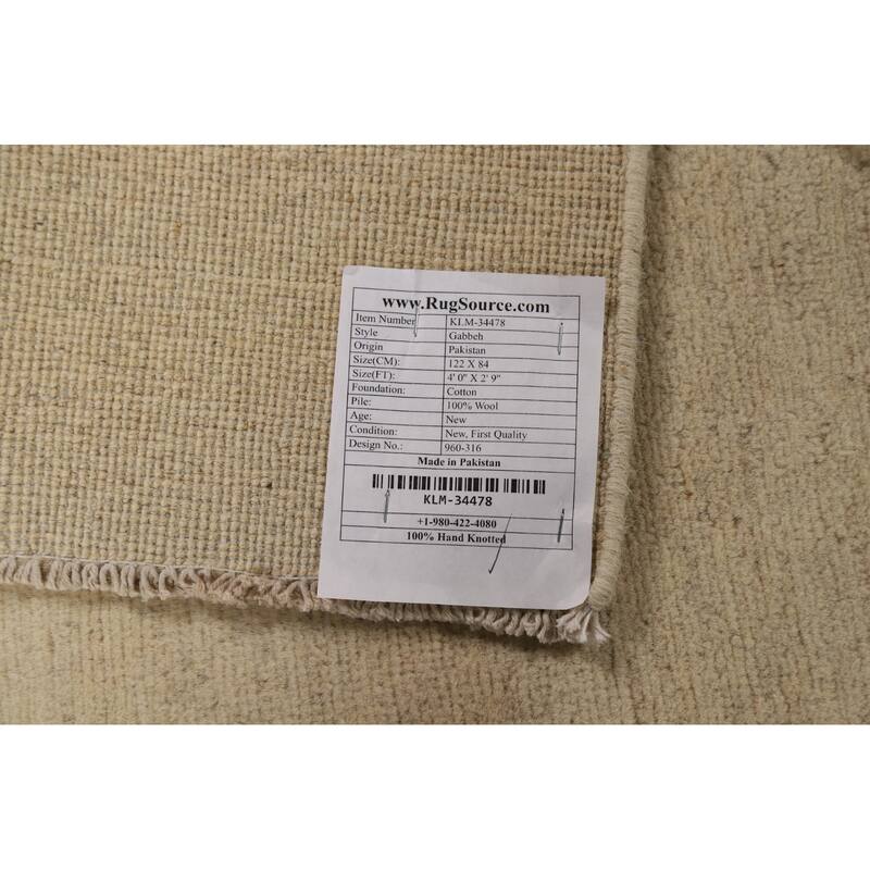 Ivory Gabbeh Modern Foyer Rug Hand-Knotted Wool Carpet - 2'9"x 4'0"