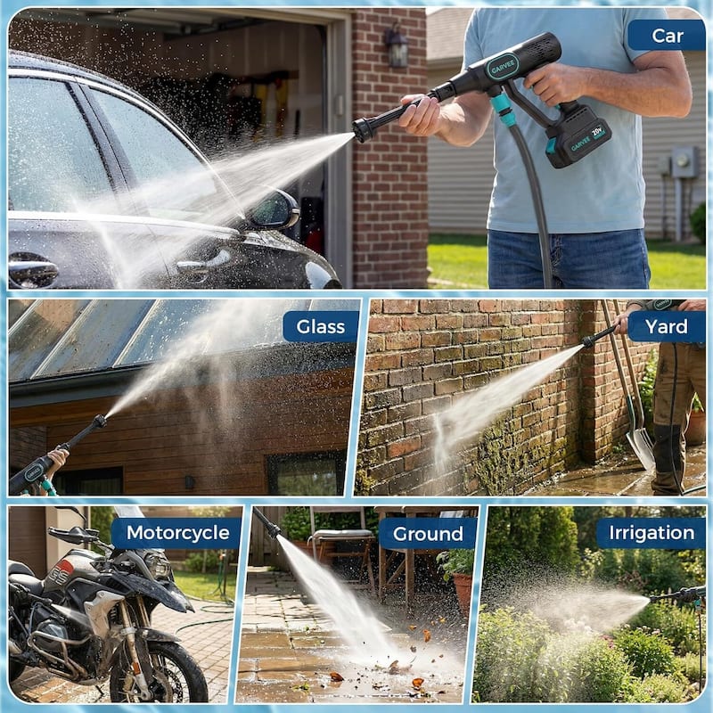 Portable Handheld Cleaner, Cordless Pressure Washer with 6-in-1 Nozzle, 26FT High-Elastic Hose