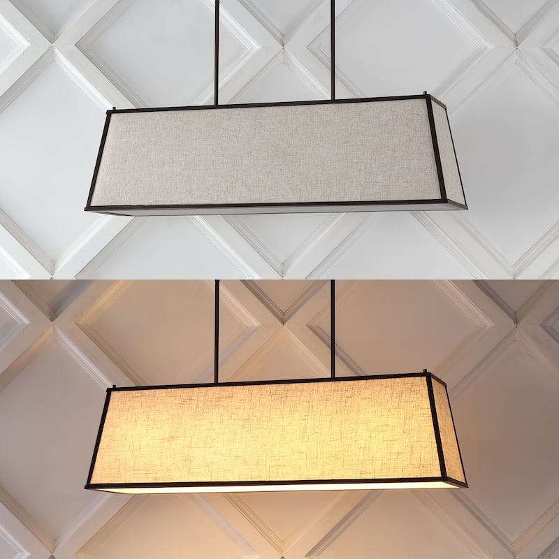Arlo 42" 4-Light Minimalist Industrial Trapezoidal Linen Iron Linear LED Pendant, Oil Rubbed Bronze/Beige by JONATHAN Y
