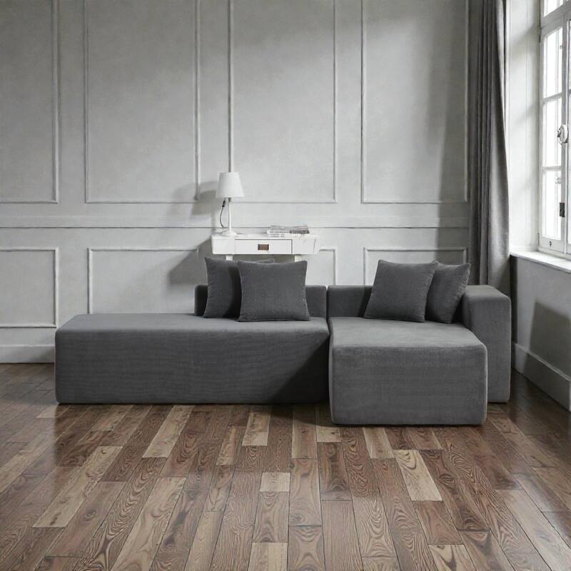 101" L-Shaped Modular Sofa with Deep Seat, No Assembly Sectional Couch with High-Density Foam for Living Room - Grey