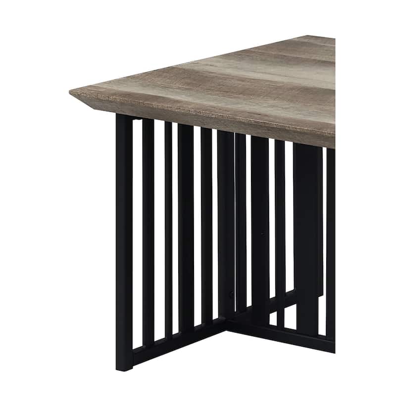 HomeRoots 47" Oak and Black Wood And Metal Distressed Frame Coffee Table - 47' X '17.83' X '23.62
