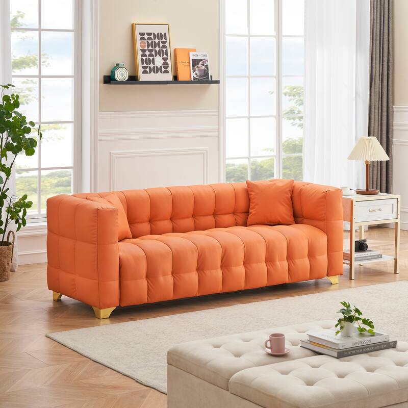80"x29"x28" Orange Polyester Blend 3-Seat Sofa, Waterproof, Stain-Proof & Anti-Cat Paw