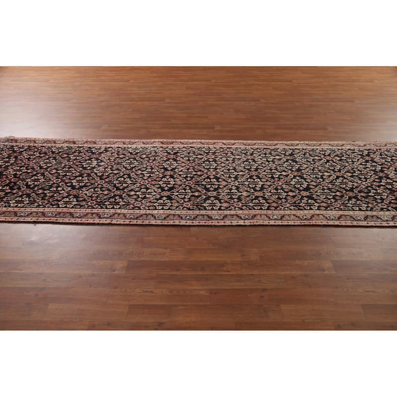 Geometric Mahal Vintage Persian Runner Rug Handmade Wool Carpet - 3'5" x 11'1"