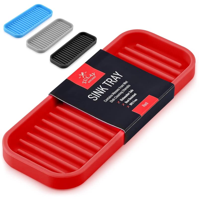 Zulay Kitchen Silicone Sponge Holder for Kitchen Sink - Red