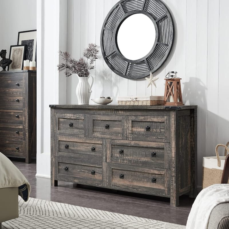 Farmhouse 7 Drawers TV Stand, Chest of Drawers, Dressers Organizer