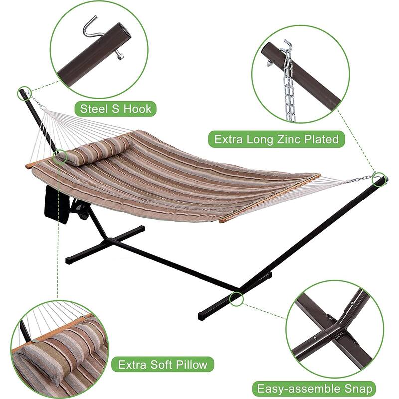 Outdoor Cotton Rope Hammock with 12FT Steel Stand