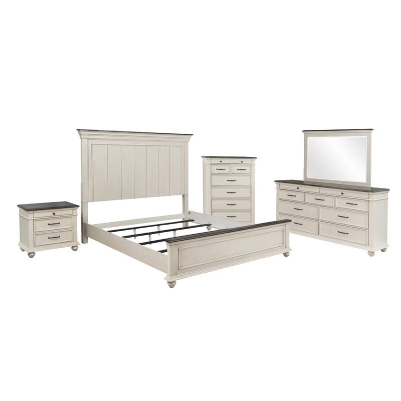 Linon Ellington Antique White and Brown King Bedroom Set