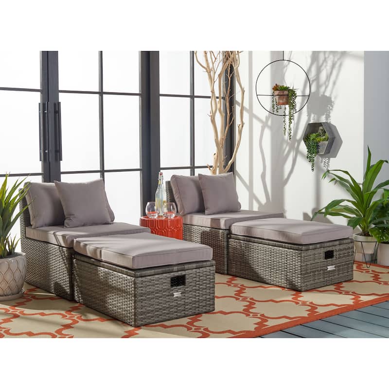 SAFAVIEH Outdoor Algrid Settee with Storage Ottomans (Set of 2) - 29Wx23Dx25H - Grey