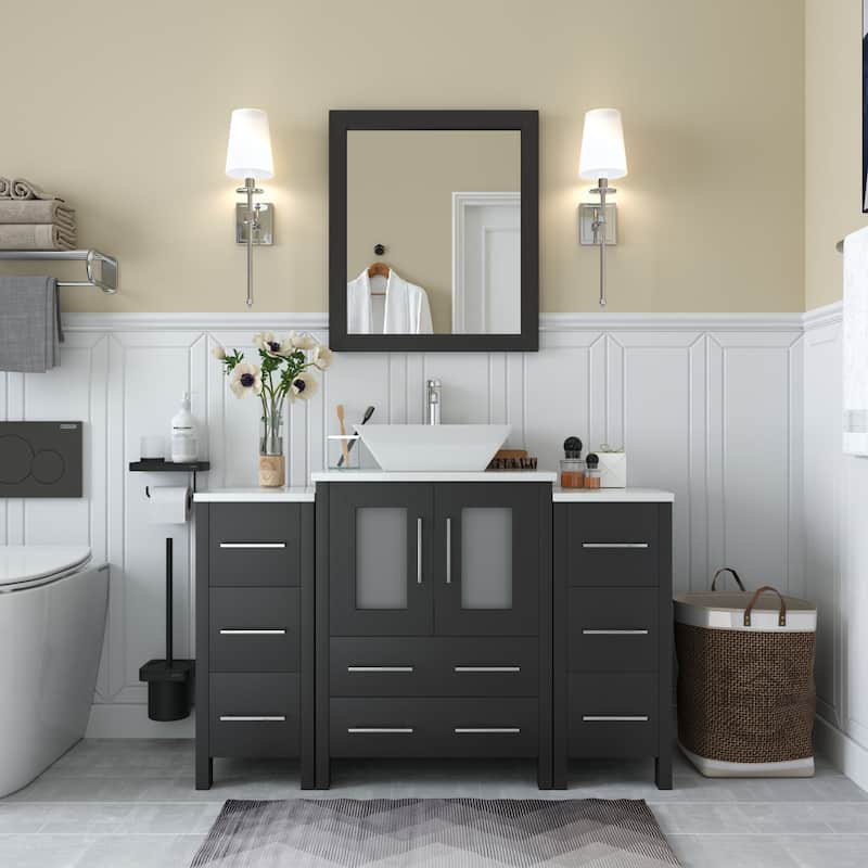 Vanity Art 48" Single Sink Bathroom Vanity Set with Engineered Marble Top and Free Mirror - 48 W X 18.5 D X 31.1 H - Espresso