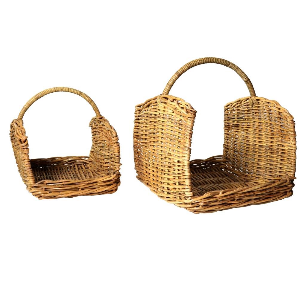 Rattan Woven Basket with Curved Top Handle, Set of 2, Brown