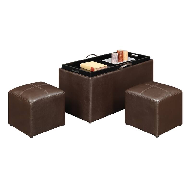 Designs4Comfort Sheridan Storage Bench with Reversible Tray and 2 Side Ottomans
