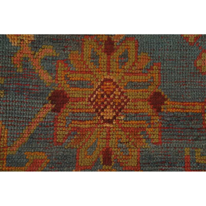 Hand Knotted Oriental 100% Wool Carpet Transitional Geometric Navy Blue & Blues Oushak Area Rug - 6' 2'' X 5' 11''