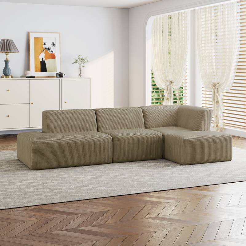 Modular All-Foam Corduroy Compression Sofa With Ottoman