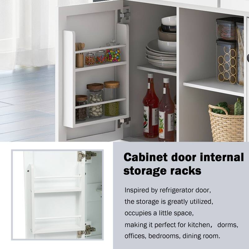 Kitchen Island on 5 Wheels with Storage Cabinet and 3 Drawers