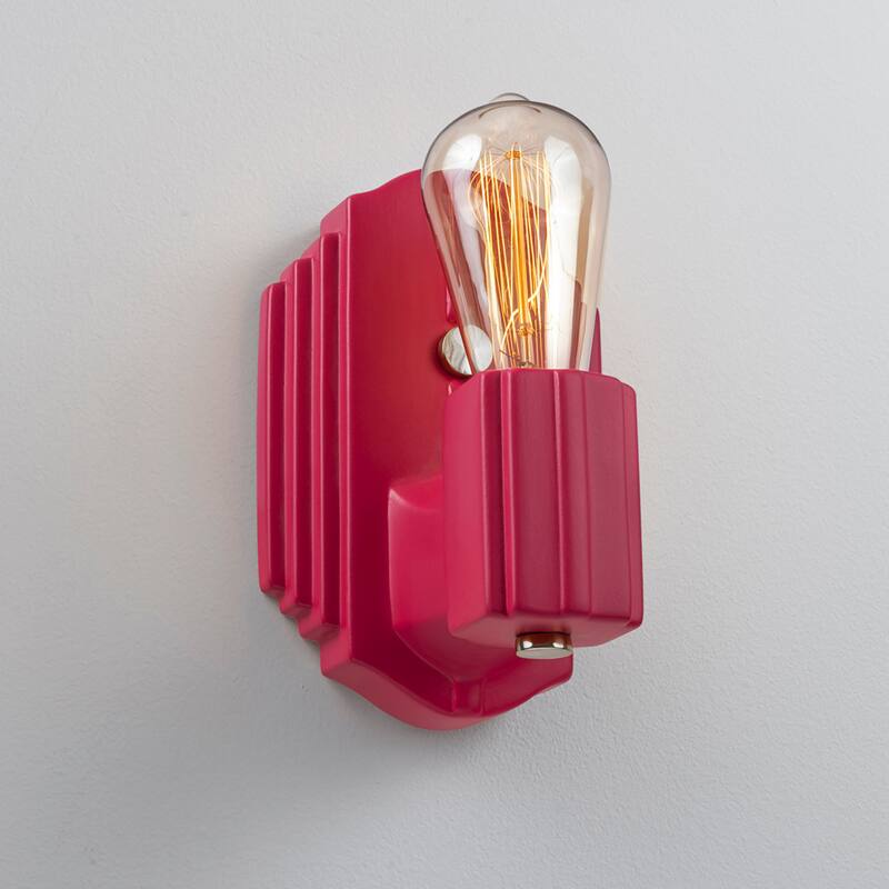 Ceramic Deco Rectangle Wall Sconce - Brushed Nickel/Cerise
