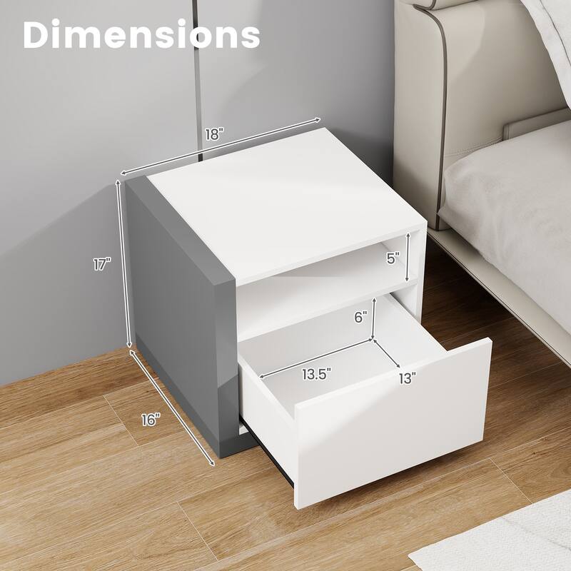 Gymax Modern Minimalist Nightstand w/ Drawer Asymmetrical Bed Side