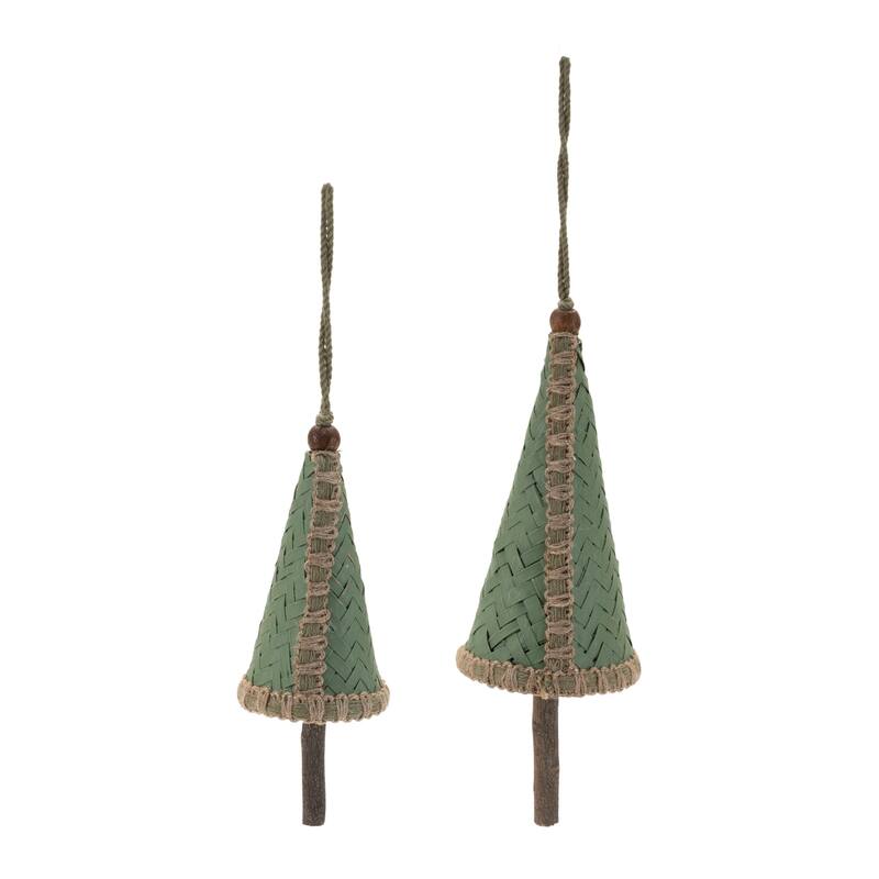 Woven Bamboo Pine Tree Ornament (Set of 4) - N/A