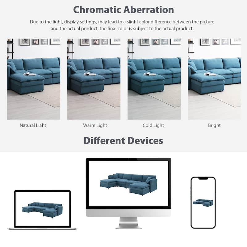 Oversized Chenille Sectional Cloud Couch Set - 6 Seat Sleeper Sofa with Armrest Pillows