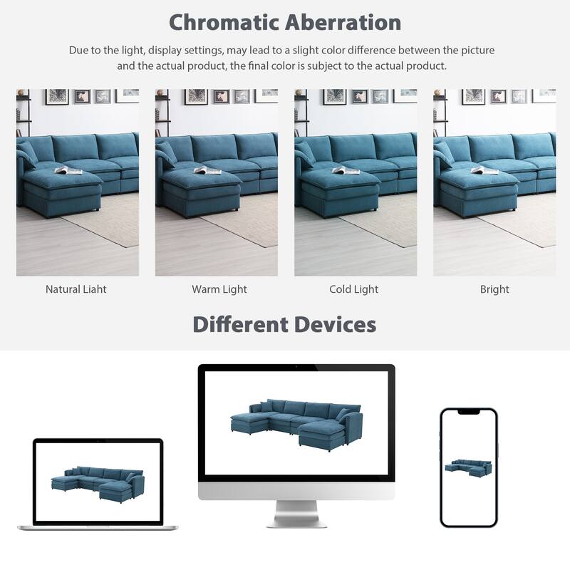 U-Shaped Modern Chenille Modular Sectional Sofa with Double Cushions, Offered in 3 Colors