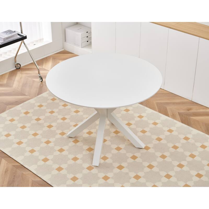GDFStudio - Elmbridge Mid-Century Modern Contemporary 42.1" Pedestal Tulip Dining Table with Round Top - 42.12"L - White