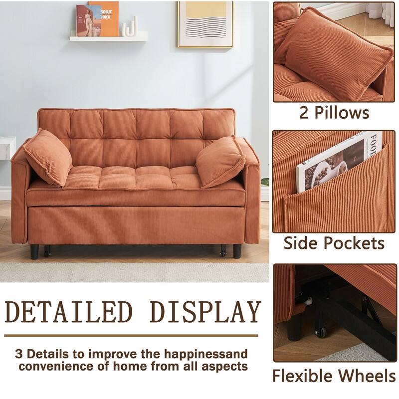 55" Corduroy Double Upholstered Sofa Bed