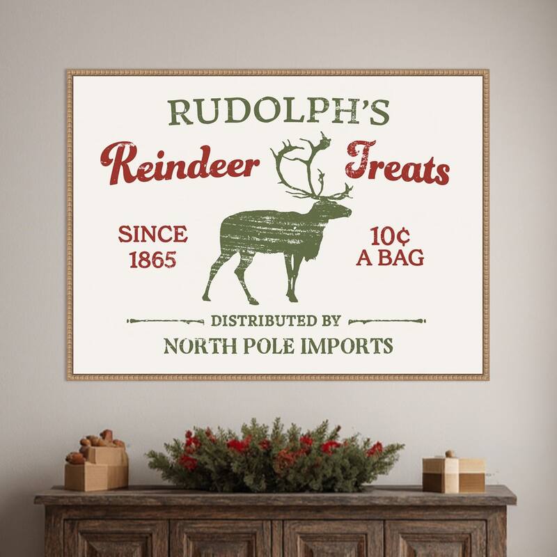 Christmas Farm Sign IV by Victoria Barnes Framed Canvas Wall Art Print - Sylvie Beaded Rustic Natural