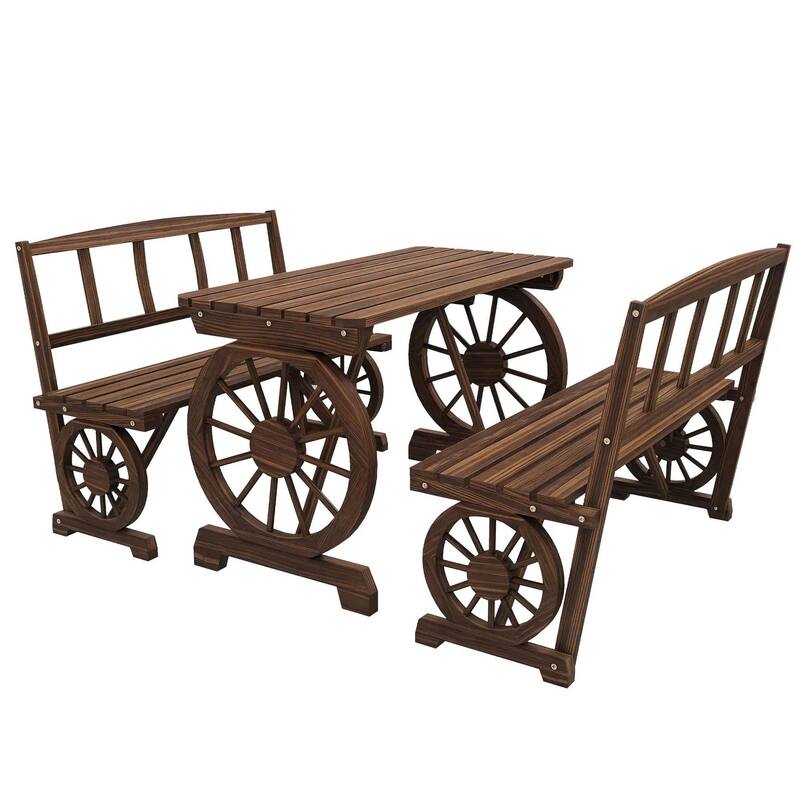 4-Person Patio Table and Chairs, Wagon Wheel Design, Outdoor Garden