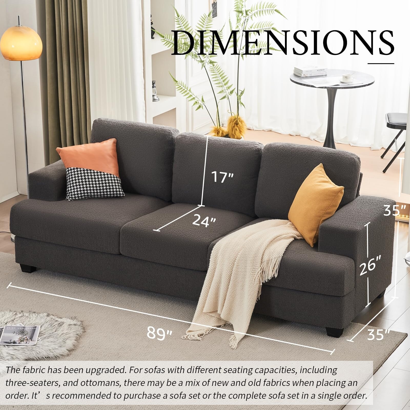 89 inch Sofa Comfy Sofa Couch with Extra Deep Seats Modern Sofa 3 Seater Sofa Couch for Living Room Apartment Lounge