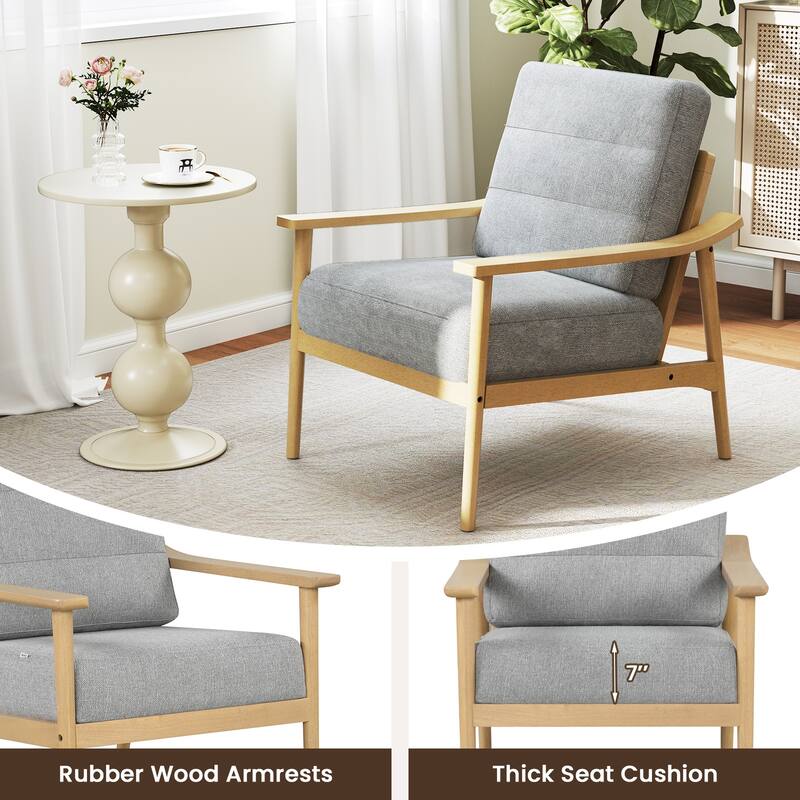 Gymax Modern Accent Chair Upholstered Leisure Armchair w/ Rubber Wood