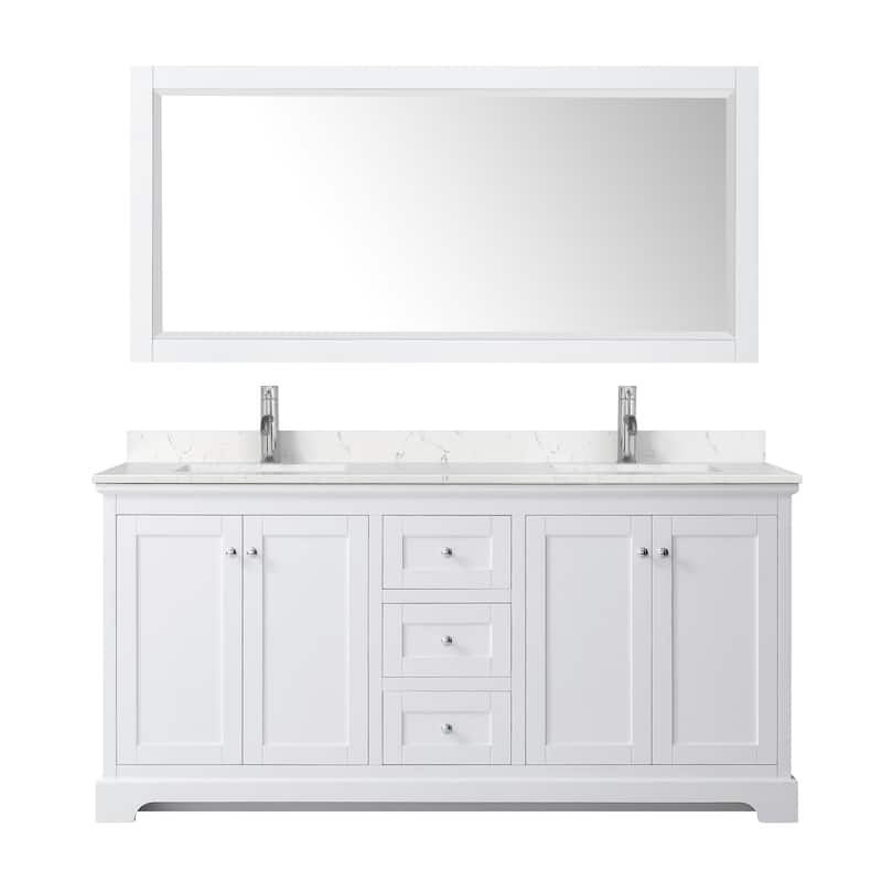 Avery 72 Inch Double Vanity, Cultured Marble Top, 70 Inch Mirror