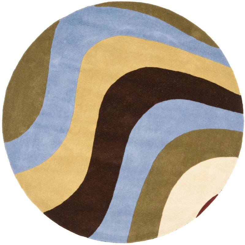 SAFAVIEH Handmade Rodeo Drive Ryleigh Mid-Century Modern Abstract Wool - 5'9" x 5'9" Round - Blue/Multi - Round
