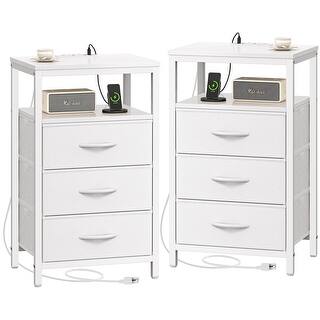 Nightstands Set of 2,27.6 Inch End Tables with Charging Station,Side ...