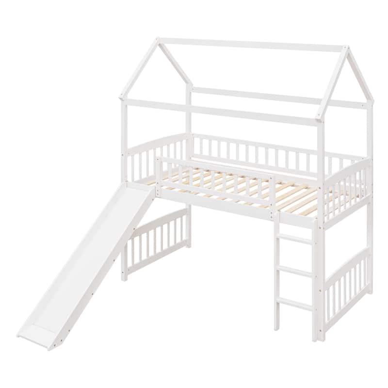 Twin Loft Bed with Slide, House Bed with Slide,Espresso(OLD SKU :LT000212AAP)