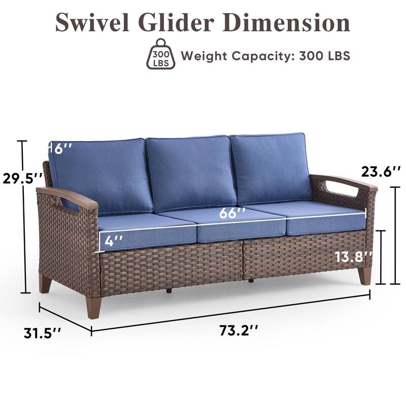 Pocassy Outdoor Brown Wicker Funitre with Cushion Set