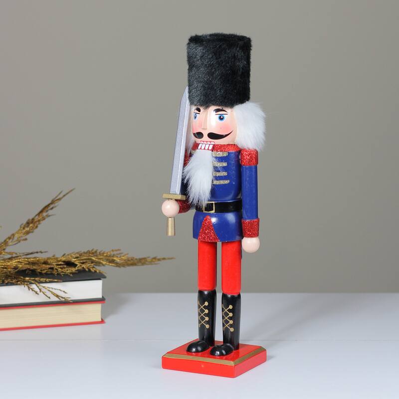 14" Red and Blue Christmas Nutcracker Soldier with Sword