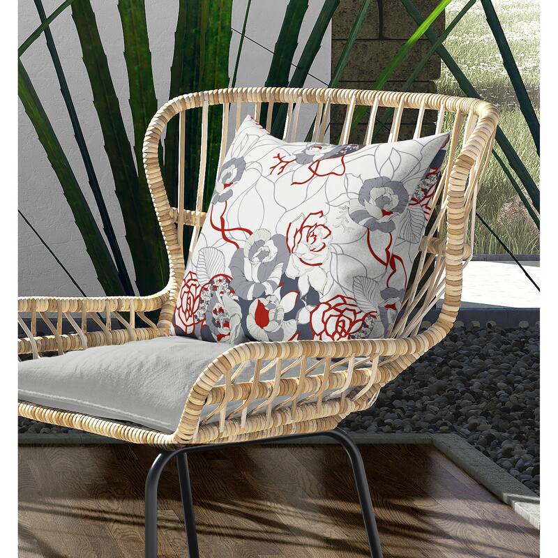 Regal Rose Retreat Indoor/Outdoor Reversible Throw Pillow White and Gray