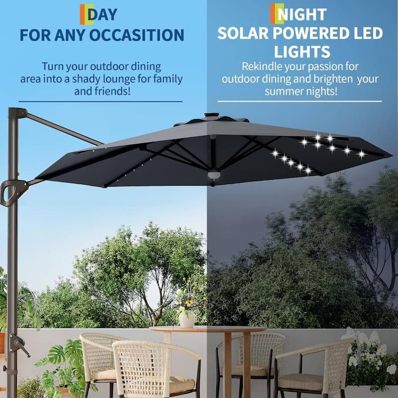 10FT Outdoor Patio Cantilever Umbrella with LED for Garden Pool Deck BackYard