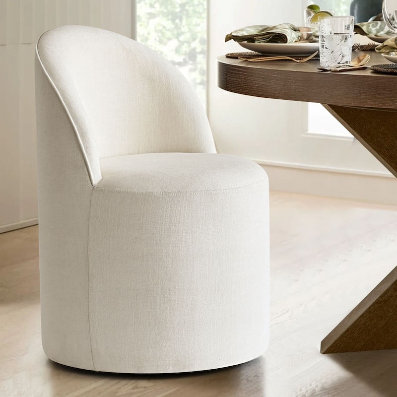 Linen Rolling Upholstered Dining Chair with Wheels (Set of 2)