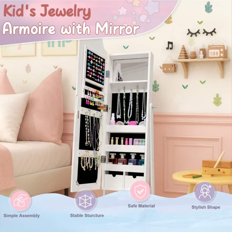 Heart MDF Kids Jewelry Cabinet In White Jewelry Armoire With 1 Door And 1 Shelf - N/A