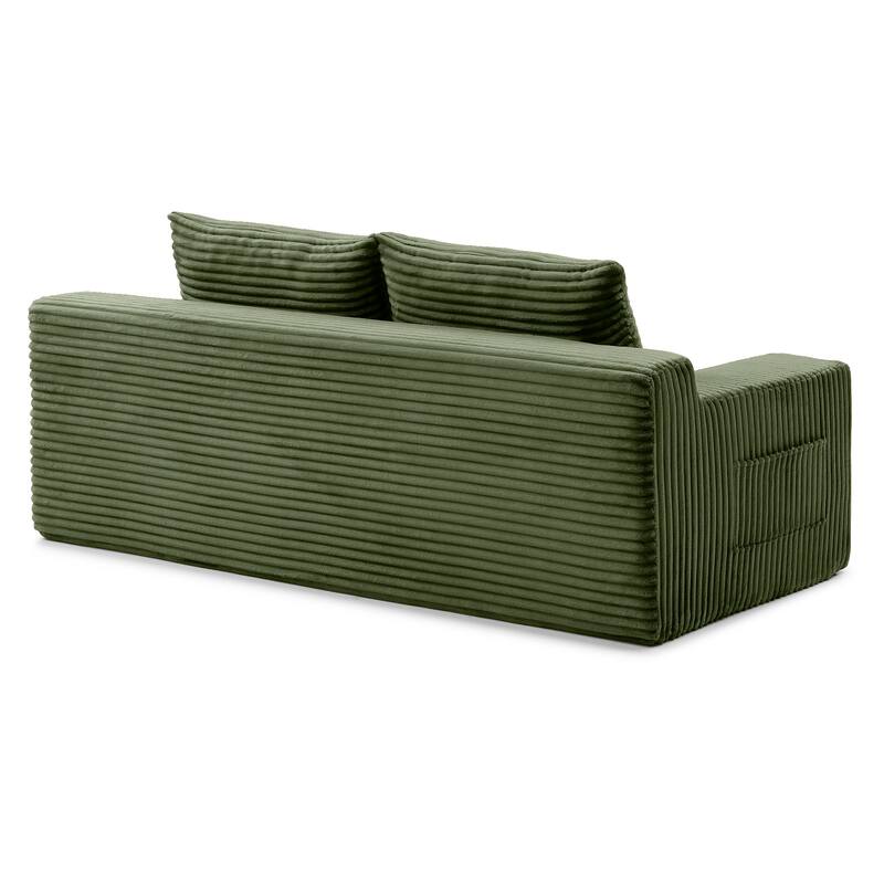 Floor Sofa Couch Convertible Sofa Bed with Storage Pockets, Green Boneless Pull-Out Sofa Bed for Living Room