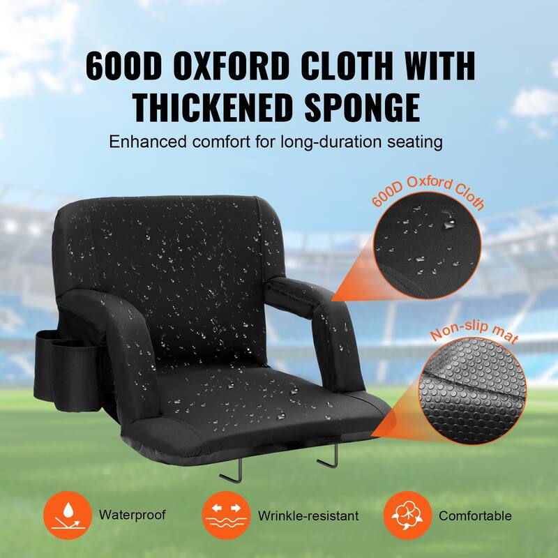 Stadium Seat with Back Support, Wide Bleacher Seat Backs, Folding Padded Cushion Stadium Chair, Portable Reclining Chairs